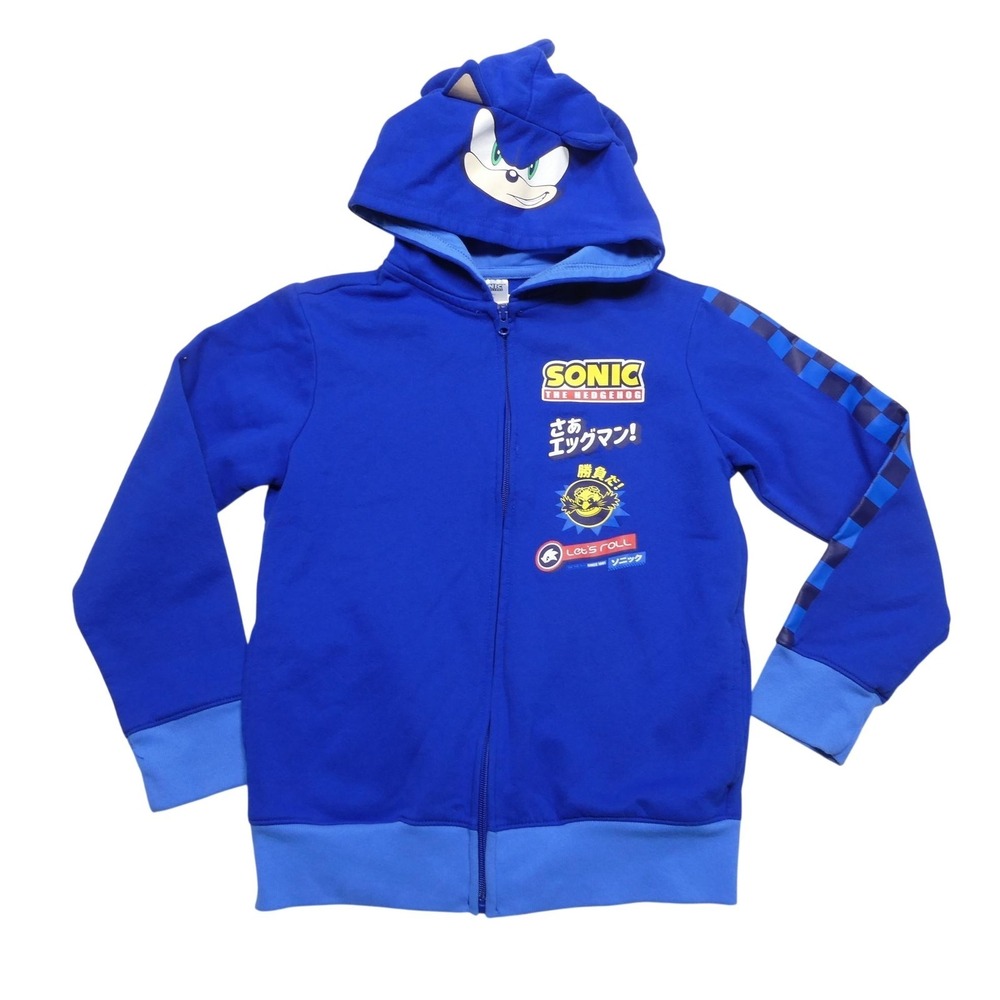 Sonic‎ The Hedgehog Hoodie Sweatshirt Youth Large 10/12 Blue Full Zip Graphic